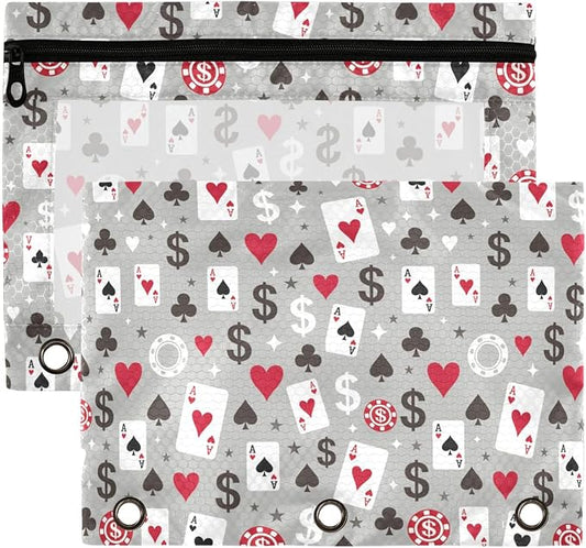 Play Chess White Black Binder Pouches 3 Ring for Boys Girls School Office College Supplies Chessboard Queen Knight Pencil Pouches Case Bag with Clear Window and Zipper 2 Pack