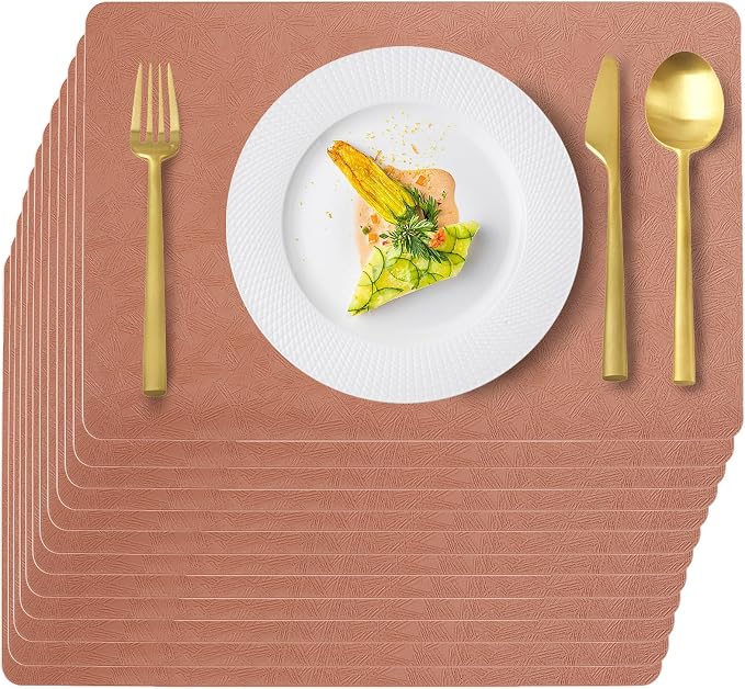 Coral Plastic Placemats Set of 12, Faux Leather Waterproof Table Mats | Coral Vinyl placemats,Wipeable and heat resistant table mats.Easy to clean,great for indoor and outdoor