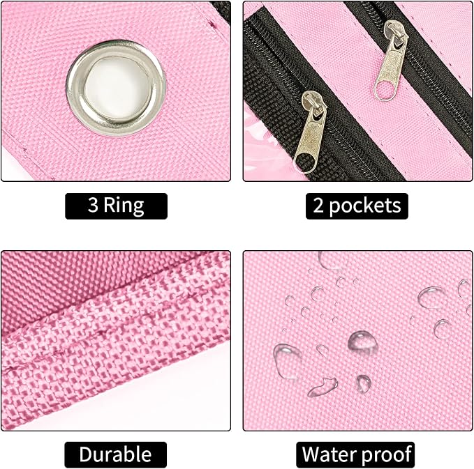 YoeeJob 2 Pack 1 Inch Expandable Zipper Pencil Pouches with Clear Window for 3 Ring Binder, Suitable for School & Office (Pink)