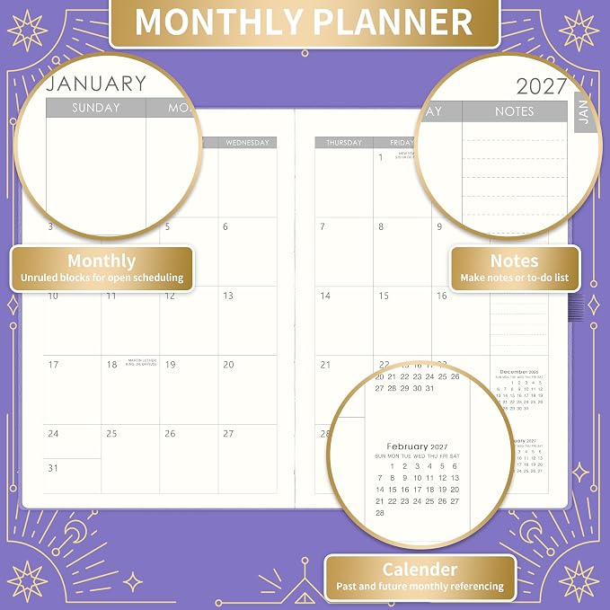 2027 Planner - 2027 Weekly Monthly Planner, January 2027 - December 2027, 5.75" x 8.25", Faux Leather Planner 2027 with Back Pocket & 40 Notes Pages - Lavender