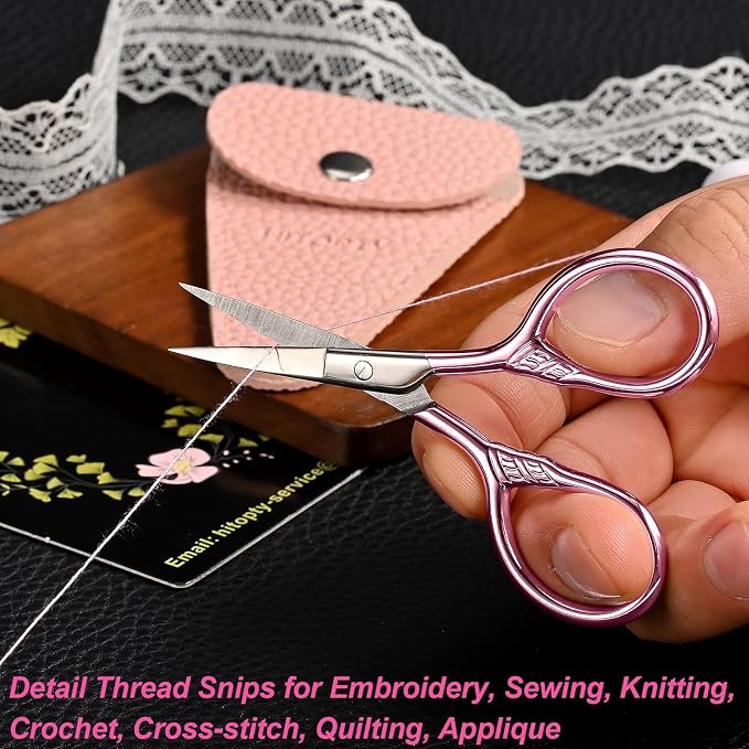 Small Pointed Scissors for Women Men Facial Hair, Beard, Mustache | Mini Grooming Scissor Little Travel Shears, for Eyebrow, Eyelash, Sewing, Embroidery, Craft, Detail Thread Cut with Sheath