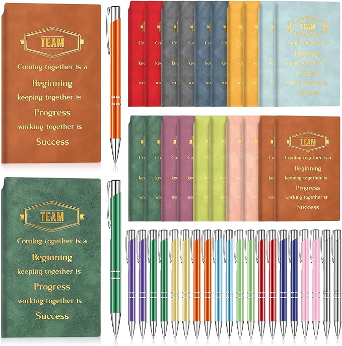 Colarr 40 Pcs Appreciation Gifts Bulk Inspirational PU Leather Notebook Journal & Pen Set Thank You Gifts for Staff, Employees, Coworkers, Nurses(Fresh Colors,Team)