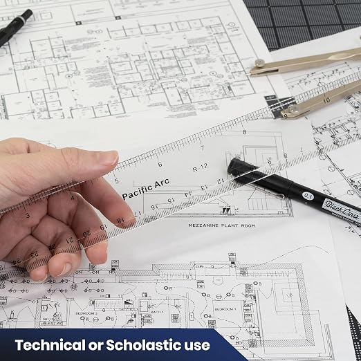 Pacific Arc 12 Inch Ruler Clear Plastic, Graduations in Inches and Centimeters