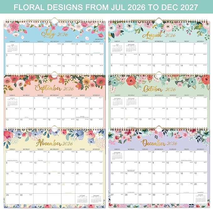 Calendar 2026-2027 - 26-27 Calendar, JUL 2026 - Dec 2027, 15" x 11.5" | Monthly Calendar, Wall Calendar 2026-2027 with Spiral Bound, Julian Dates, Thick Paper Perfect for Home Office Organizing