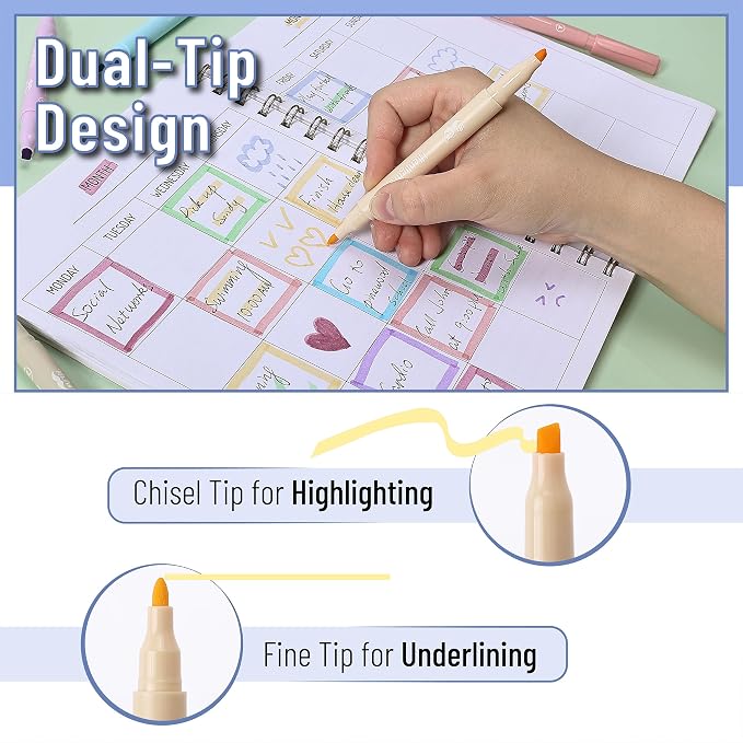 Mr. Pen- Dual Tip Highlighters, 8 Pack, Fine & Chisel | Cute Highlighters Assorted Colors, Dual Tip Markers