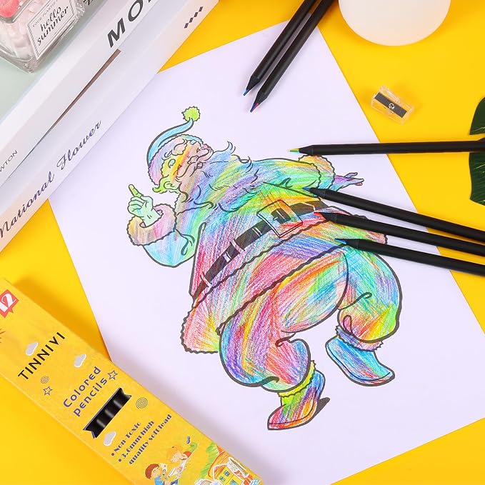 Art Supplies for Kids and Adults, 7 Color in 1 Black Wooden Rainbow Colored Pencils Pre-sharpened, with Sharpener, for Coloring Books, Easter Basket Stuffers, Drawing, Sketching (12pcs)