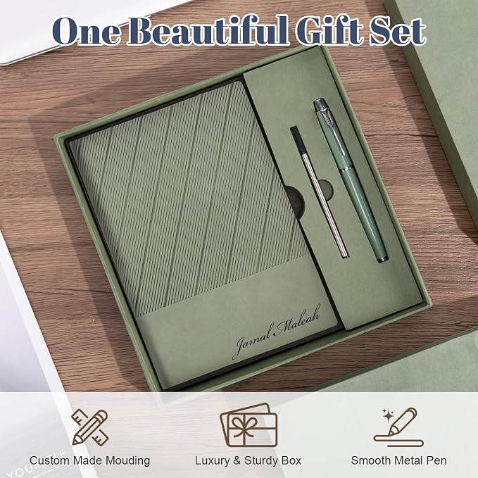 ENOMY Personalized Notebook Set with Pen & Gift Box A5 Leather Custom Notebook 200 Pages Lined Journal for Work,Business,College,Travel,Birthday,Valentine's Day Gift, Black
