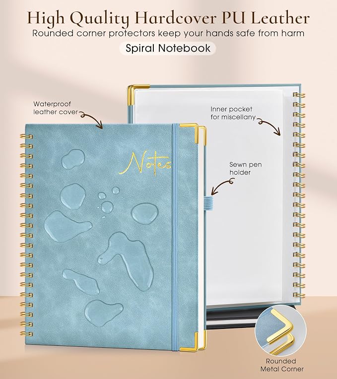 Blank Spiral Notebook Journal 8.5” x 11”, A4 Large Hardcover Sketch Book for Women Men, 100 GSM Blank Paper Drawing Notebook, Spiral Bound Sketchbook for Sketching School Work Note Taking, Blue