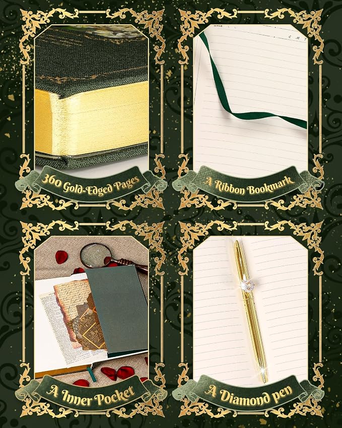 Thick Journal for Women & Girls, 360 Pages A5 Writing Journaling Notebook with Paintings, Women Journal for Writing, Vintage Journal with Gift Box & Pen for Women Gift Ideas (Deep Olive Green)