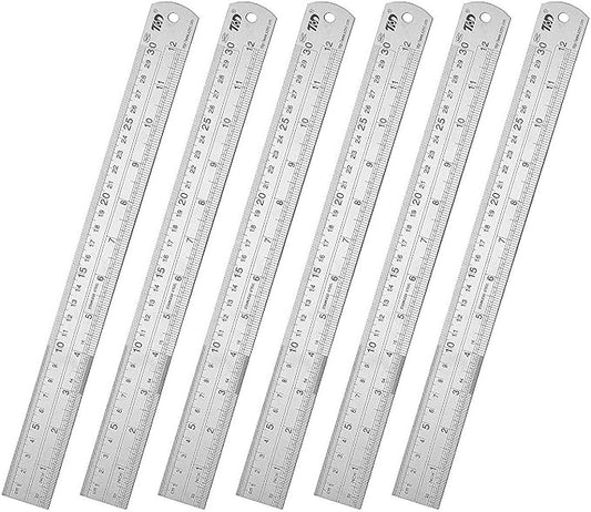 ZZTX Metal Ruler 12 Inches Stainless Steel 6 Pack | Rust-proof, Straight edge, Precise markings, Clear read