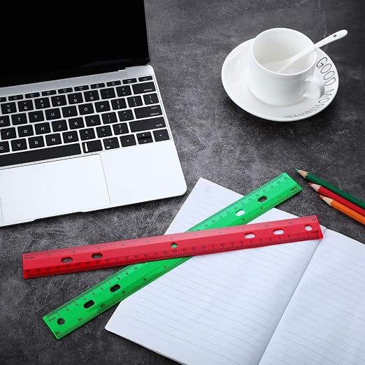 Chuangdi 20 Pcs 12 Inch Plastic Ruler Bulk for Classroom,Colorful,6 Hole | Kids Rulers for School, Home, Office, Dual Scale Design, Lightweight School Supplies