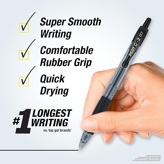 Pilot G2 Premium Gel Pens, Black Pens, Fine Point 0.7 mm, Tub of 48, Black