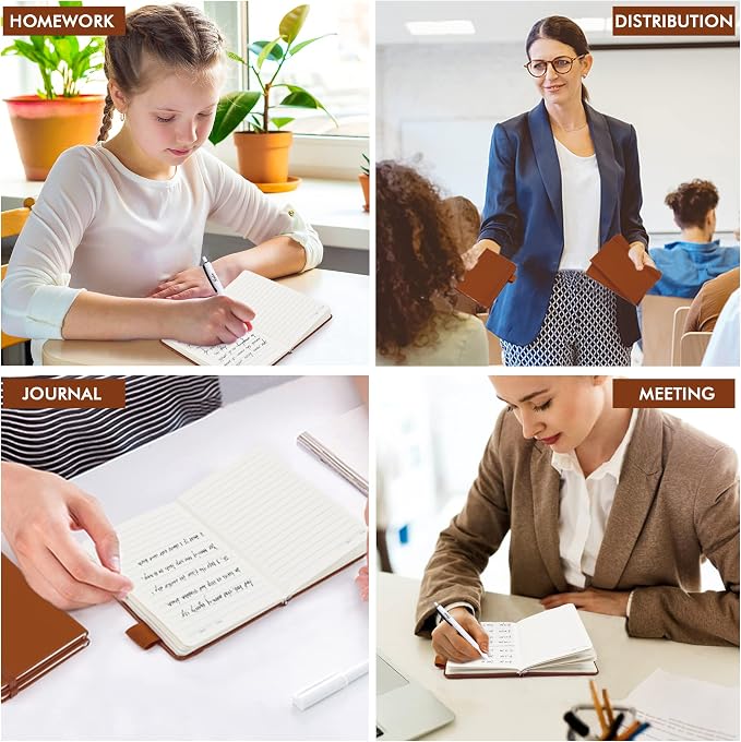 feela 3 Pack Pocket Notebook Journals, Mini Cute Small Journal Notebook Bulk Hardcover College Ruled Notepad with Pen Holder for Office School Supplies, with 3 Black Pens, 3.5”x 5.5”, A6, Brown