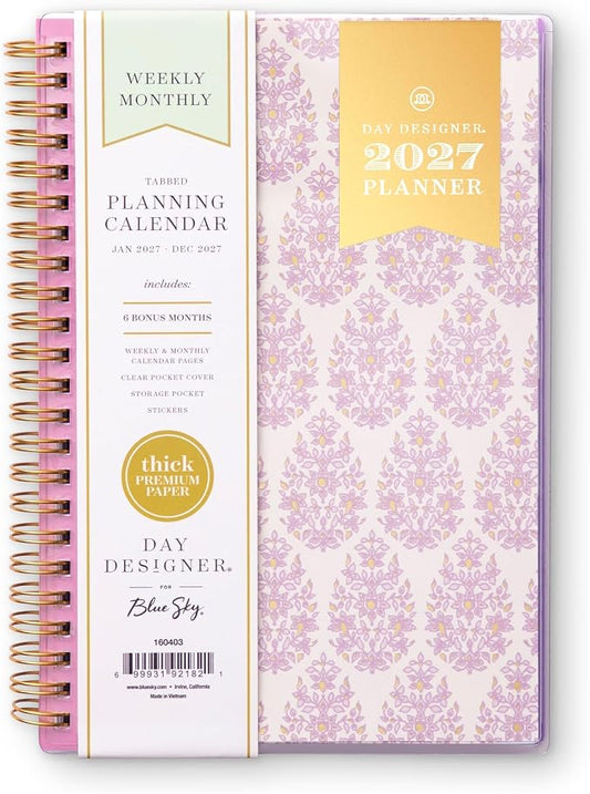 Blue Sky Day Designer 2027 Weekly & Monthly Planner, 5"x8", Kerridge Lilac | January 2027 - December 2027, Clear Pocket Cover, Durable Twin Wire Binding, Storage Pocket, Stickers