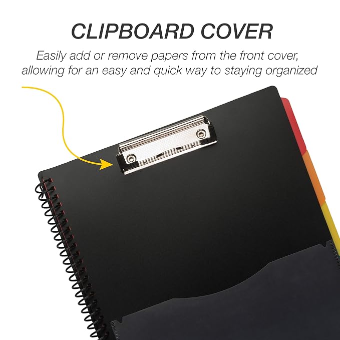Samsill Spiral Folder Organizer - 5 Dividers & 10 Pockets with Notepad & Clipboard, Multi Pocket Color Cordinated Folder Binder with Customizable Tabs, Document Organizer (Basic)