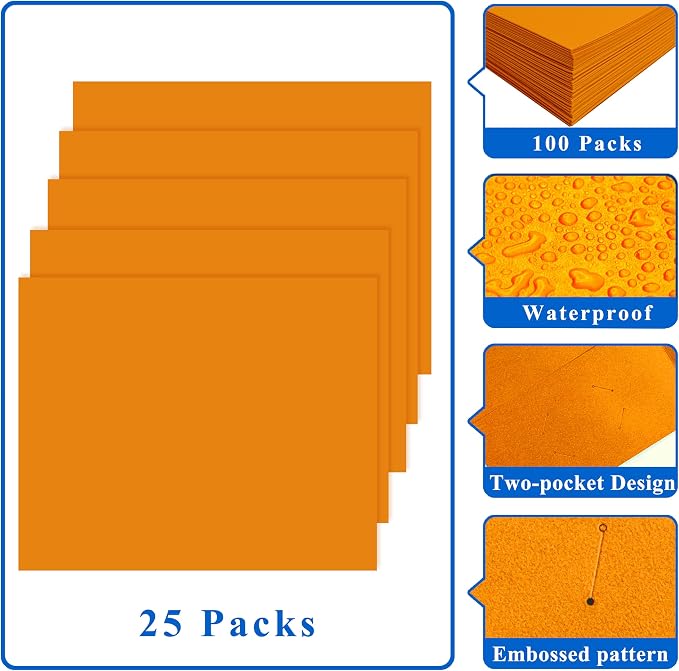 Zzrywuty File folders with Pockets,Orange Two folders for documents,25 Pack Paper Folders with Card Slot,Letter Size,School Students,Business,Home and Office Workers
