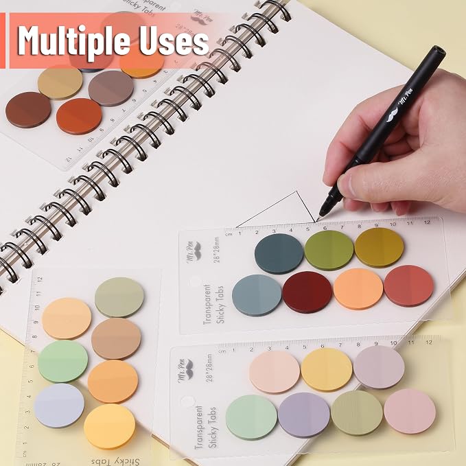 Mr. Pen- Round Transparent Sticky Notes, 1.1” Diameter, 28 Pads | 1120 Sheets, Colorful, Water-Resistant See-Through Sticky Notes Bulk & Fineliner, Smooth Writing