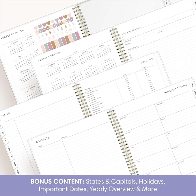 Blue Sky 2026-2027 Weekly & Monthly Academic Planner, 8.5"x11", Color Smoke | July 2026 - June 2027, Flexible Cover, Wirebound, Laminated Tabs, Storage Pocket, Stickers, Ashley G