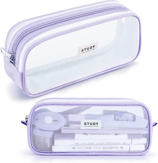KALIDI Grid Mesh Pencil Case Large Capacity Pencil Case Big Pencil Pouch With Zipper Simple Stationery Bag Aesthetic Pen Bag for School Teen Girl Boy Multi-Purpose bag for office Men Women (Purple)