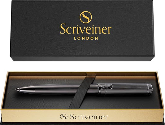 Scriveiner Gun-Metal Lacquer Ballpoint Pen - Stunning Luxury Pen, Schmidt Black Refill, Best Gift Set for Men & Women, Professional Executive Office, Nice Fancy Designer Pens
