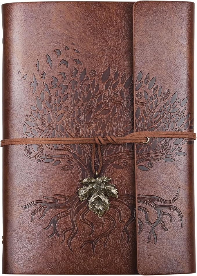 Billtigif Leather Journal Notebook, Refillable Travelers Notebook with Transparent Bag, 160 Pages, 6.5" x 9.2" Vintage Journal, Graduation Gifts for Women and Men (Brown, A5)