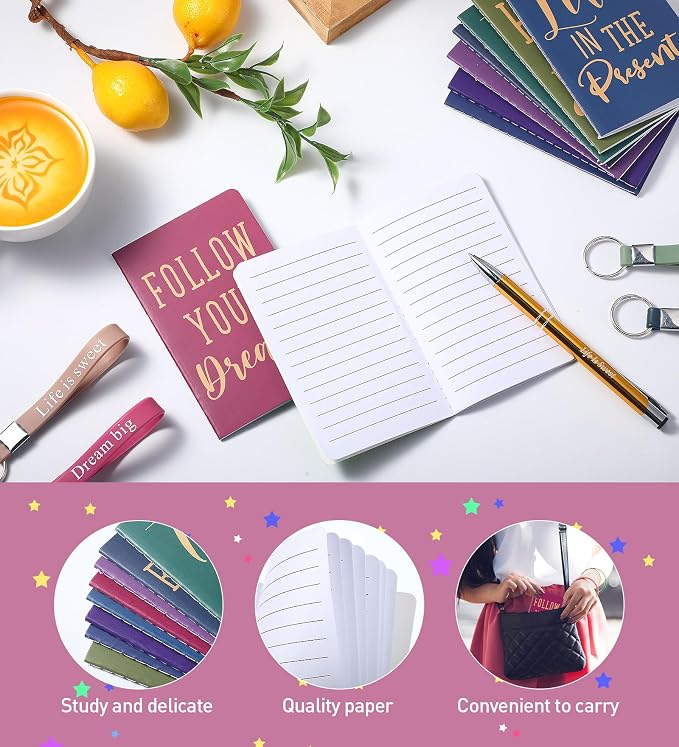 PerKoop 48 Pcs Inspirational Gifts Set Inspirational Quote Notepads 3 x 5 Inch Motivational Ballpoint Pens Keychains Bulk Colorful Journal Notebooks for School Office Party Favor Supplies