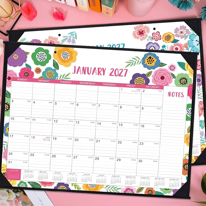 2026-2027 Desk Calendar - Large Desk Calendar 2026-2027, Jul 2026 - Dec 2027, 22" x 17", 18 Month Large Calendar 26-27 with Corner Protectors, To-Do List & Notes, Desk/Wall Calendar for Organizing - Colorful Floral