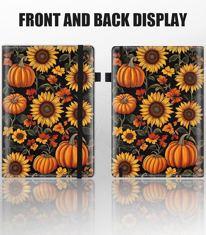 Hardcover Executive Notebooks, A5 PU Leather Lined Journal Notebook, 200 Pages Thick Paper Subject Notebooks for School,Work,Home Writing Business Notebook, Diary Book ，Pumpkin Sunflower