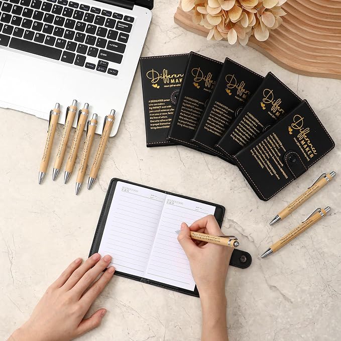 Marspark 20 Sets Difference Maker Appreciation Gifts for Men Inspirational A5 Leather Notebooks with Pens Employee Thank You Gifts for Men Women Coworker Nurse Teacher Back to School (Black)