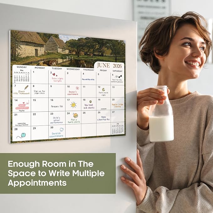 Aesthetic 2026-2027 Magnetic Calendar for Refrigerator, 21-Month Fridge Calendar Magnet from April 2026 to December 2027, Easy Organizing, Monet