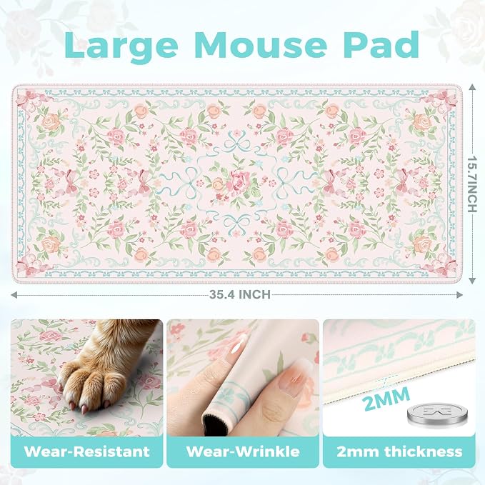 iCasso Computer Pad Blue,Aesthetic Mouse Pad for Laptop,Non-Slip Keyboard Mats for Desktop,Cute Girly Desk Mats with Stitched Edges,Extra Large Desk Cover Protector for Gaming Office Home