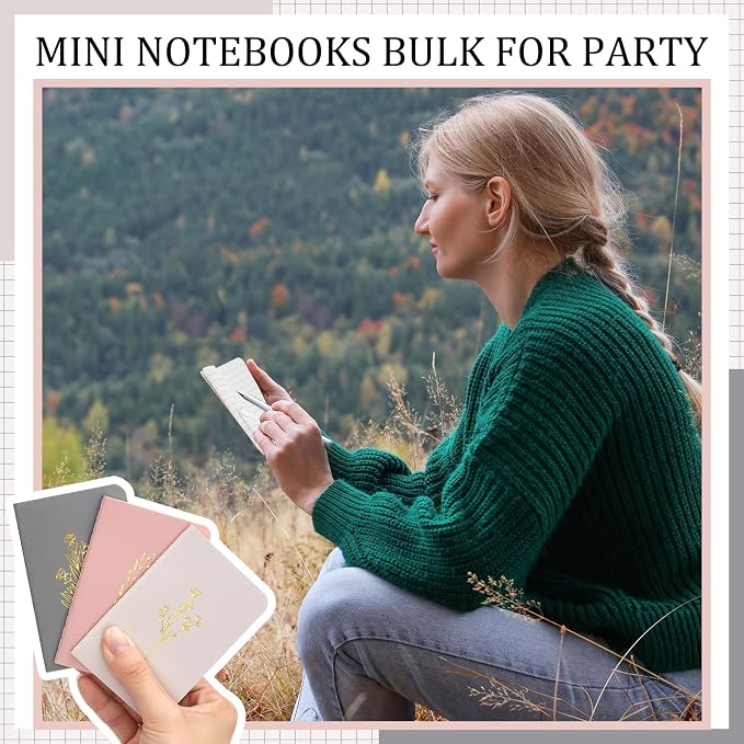 Outus 36 Pcs Pocket Notebook Mini Journal 2.5" x 4" Kraft Paper Mini Notepad Bulk Softcover Pocket Notepad Memo Diary Subject Notebooks for Student Travel School (Morandi Color,Gold Stamping Cover)