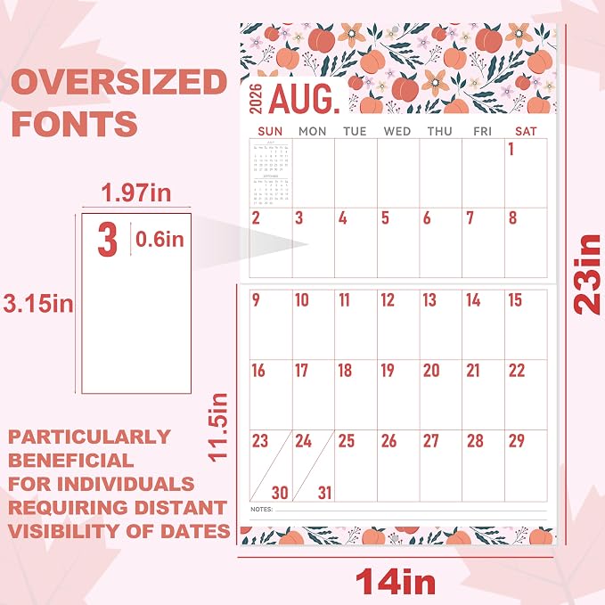 GuassLee Wall Calendar 2026-2027 Large, 23"x14" Vertical Wall Calendar 2026, 13-Month, Jun. 2026 -Jun 2027, Hanging Monthly Planner Wall with Big Grid, Big Numbers for Low Vision Home Office Planning