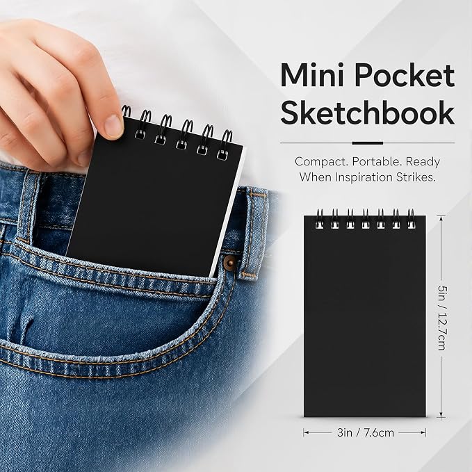 Watersay 100 Pack Small Spiral Notebook Bulk, 3x5 Pocket Notepads,Black | Memo Pads, Mini Blank Sketchbook, for School Office Grocery Shopping Lists, Back to School Gift, Students Rewards, 50 Sheets
