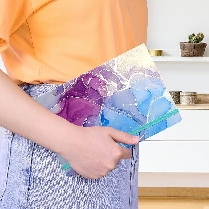 Lined Journal Notebook, Marble Hardcover, Medium 5.7 x 8.4 in, 160 Pages Thick Paper, Cute Aesthetic A5 College Ruled Notebook for Journaling Writing Work Office School Men Women, Purple Ink