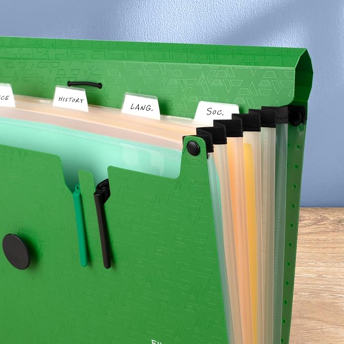 Five Star Expanding File Organizer, 6-Pocket Accordian File Organizer, Bungee Closure, Holds 8-1/2" x 11" Paper, Forest Green (350100D-ECM)