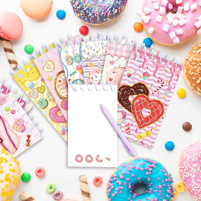 Doughnut Mini Pocket Notebooks 24 Pcs, 2.36 x 3.94 Inch Cute Small Notebooks 16 Sheets 32 Pages, Donut Coil Memo Pads Bulk for Daily Planning, Shopping Lists, Office School Supplies, Sweet Party Favors