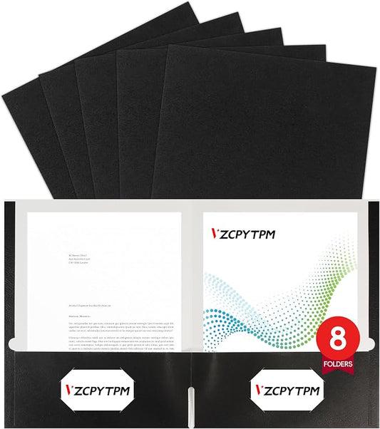 8 Packs Black Two Pocket File Folders,File Folder Letter Size,8.5x11Inches File Folders for Office,School and Home,Organizer File Folder
