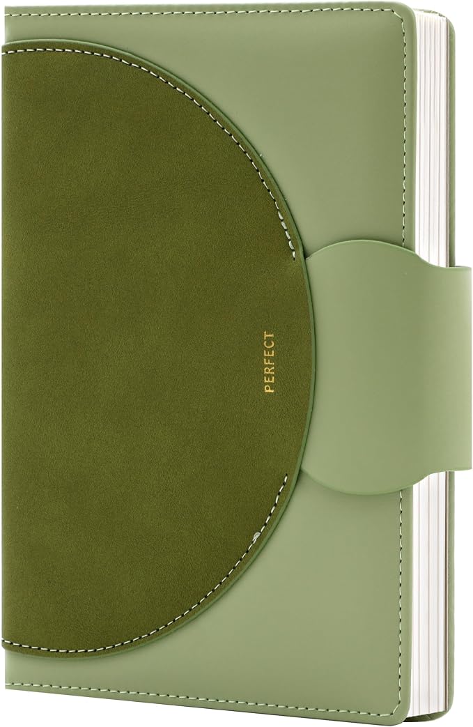 CAGIE Lined Journal for Women, 100GSM Leather Journals for Writing with Buckle Closure,A5 Hardcover Diary Journaling Notebooks for Business Work School Note Taking 5.9" x8.5 (Green)