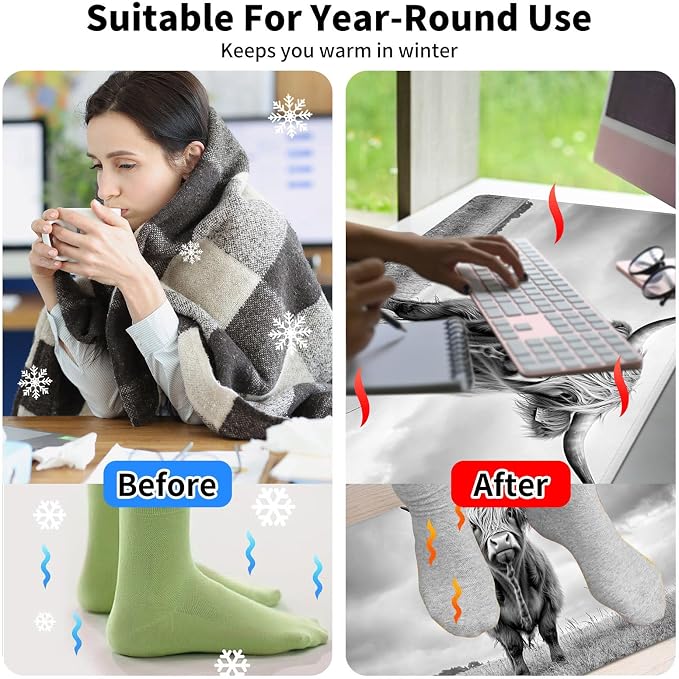 Warm Desk Pad,Heated Desk Pad,Office Mat,3 Heating Levels & 3 Hours Auto Shut-Off,31.5"*13" Gaming Mouse Laptop Keyboard Leather Desk Mat,Cute Highland Cow Black