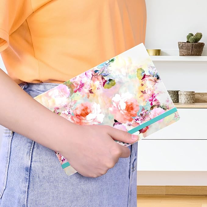 Lined Journal Notebook, Hardcover Journal for Women, Medium 5.7 x 8.4 in, 160 Pages Thick Paper, Cute Aesthetic Floral College Ruled Notebook for Writing Journaling Work Office School, Flower