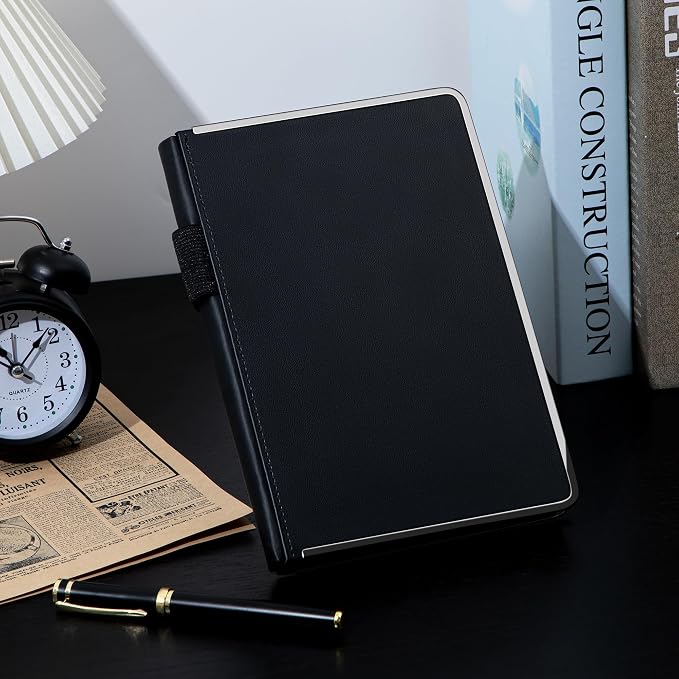 MINICAGIE Journal Notebook for Men Women Gifts Hardcover Leather Mens Journals for Writing 288 Pages 100 Gsm Paper Thick Journaling Notebooks for Work Diary, 5.7x8.3 In, Black