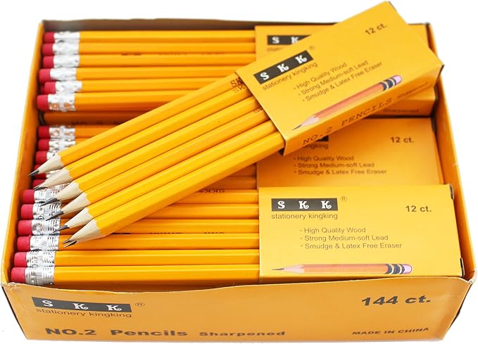 SKKSTATIONERY 144 Count Pre-sharpened #2 Pencils with Erasers – Bulk Yellow HB Lead Pencils for Classroom, Home & Back to School – No.2 Pencil Box, 144/Box