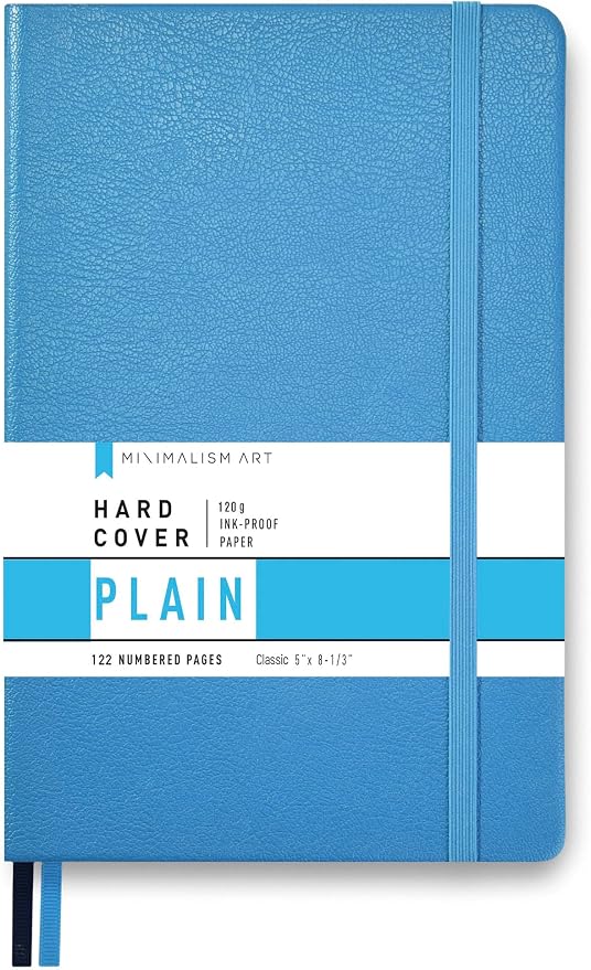Minimalism Art, Premium Hard Cover Notebook Journal, Classic 5" x 8.3", 122 Numbered Pages, Gusseted Pocket, Ribbon Bookmark, Extra Thick Ink-Proof Paper 120gsm, San Francisco (Plain, Blue)