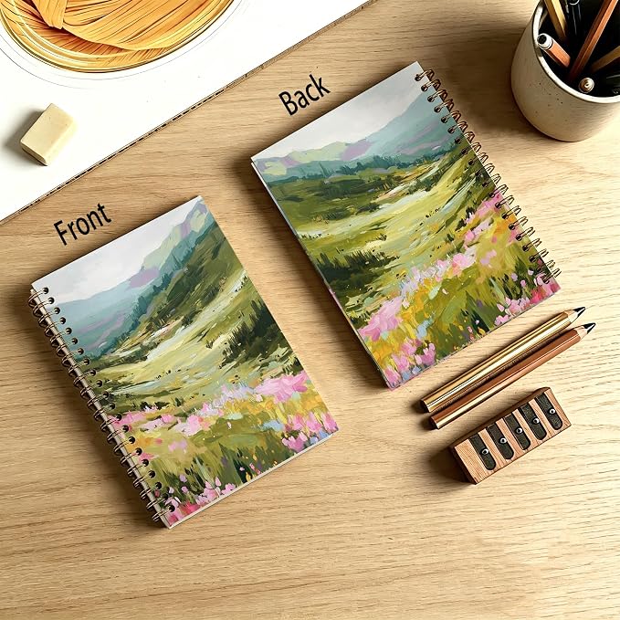 Colorful Wildflower Mountain Journal Notebook 5.5x8.3, Summer Floral Forest Meadow Journal for Women, Pastel Mountain Nature Landscape Notebooks for Work