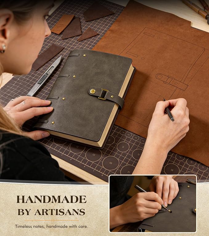 Leather Journal Notebook, A6 Size 5.3 x 7 inches 260 Pages Refillable Vintage Travel Notebook with Gift Box, 100 GSM Thick Lined Paper Journal Writing Diary Note Taking for Men and Women – Dark Brown