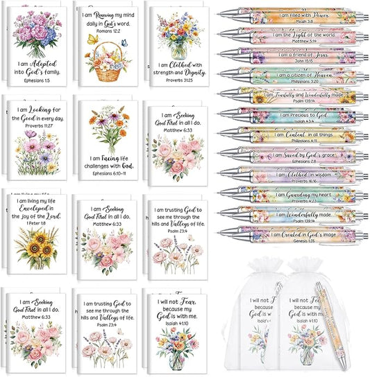 Mooliwe 48 Pcs Positive Affirmation Gift Set Gratitude Notebooks with Pens Small Bags Motivational Encouragement Notepads Daily Affirmations Journal for Women Stress Relief Self Care (Christian)