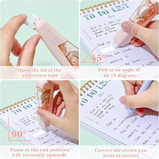 Temiary 3 Pcs Correction Tapes with 3 Pcs Refills, White Wrong Out Tape | Aesthetic White Pull Out Tape, Easy Grip & Carry, Works with Multiple Pens, Smooth for School & Office Workers (Morandi)