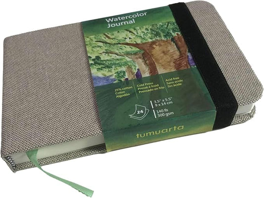 tumuarta Watercolor Journal, 140 LB, 300 GSM, Cotton Paper, Cold Press | 3.5x5.5”, 24 Sheets, 48 Pages, Watercolor Paper Sketchbooks For Use As Travel Notebook and Mixed Media Pad On The Go