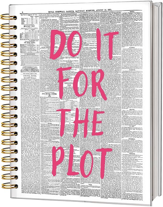Trendy Positive Affirming Notebook Journal, Do It for The Plot Spiral Notebook, Retro Newspaper Aesthetic Hardcover Notebook Spiral Bound Writing Journals for Schools Classrooms 5.5x8.3